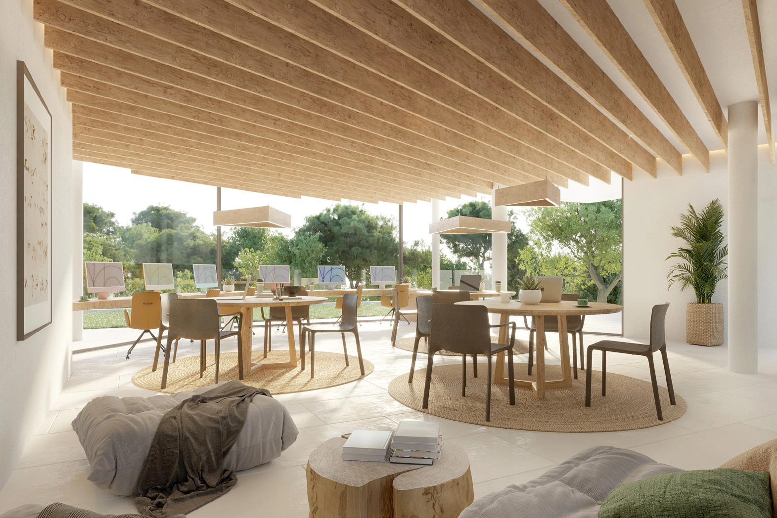 Een speciale co-workingruimte biedt een rustige en inspirerende omgeving voor bewoners om te werken of te vergaderen.