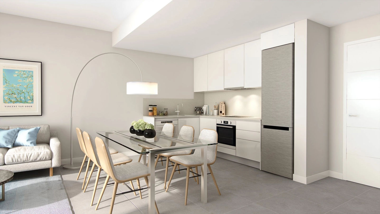 Een moderne, volledig uitgeruste keuken integreert perfect met de eetruimte en vormt zo een sociaal en functioneel hart van de woning.