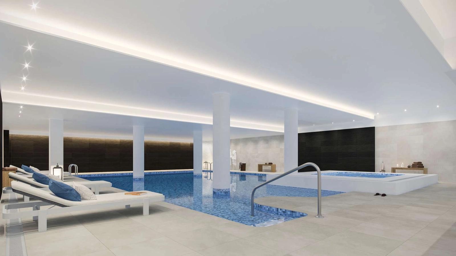 Ontspan en kom het hele jaar door tot rust in het exclusieve binnenzwembad en de spa-ruimte.