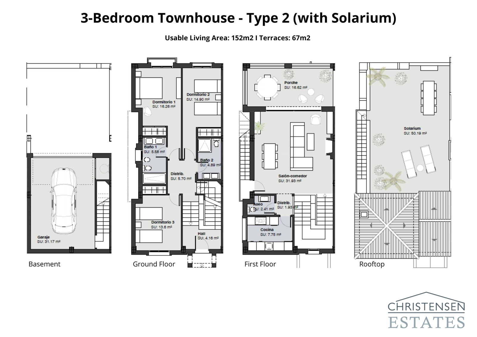 Een uitstekende woningindeling over vier verdiepingen, inclusief een keldergarage, drie slaapkamers, een open woonruimte en een groot dakterras/solarium, perfect om te genieten van de zon en het uitzicht.