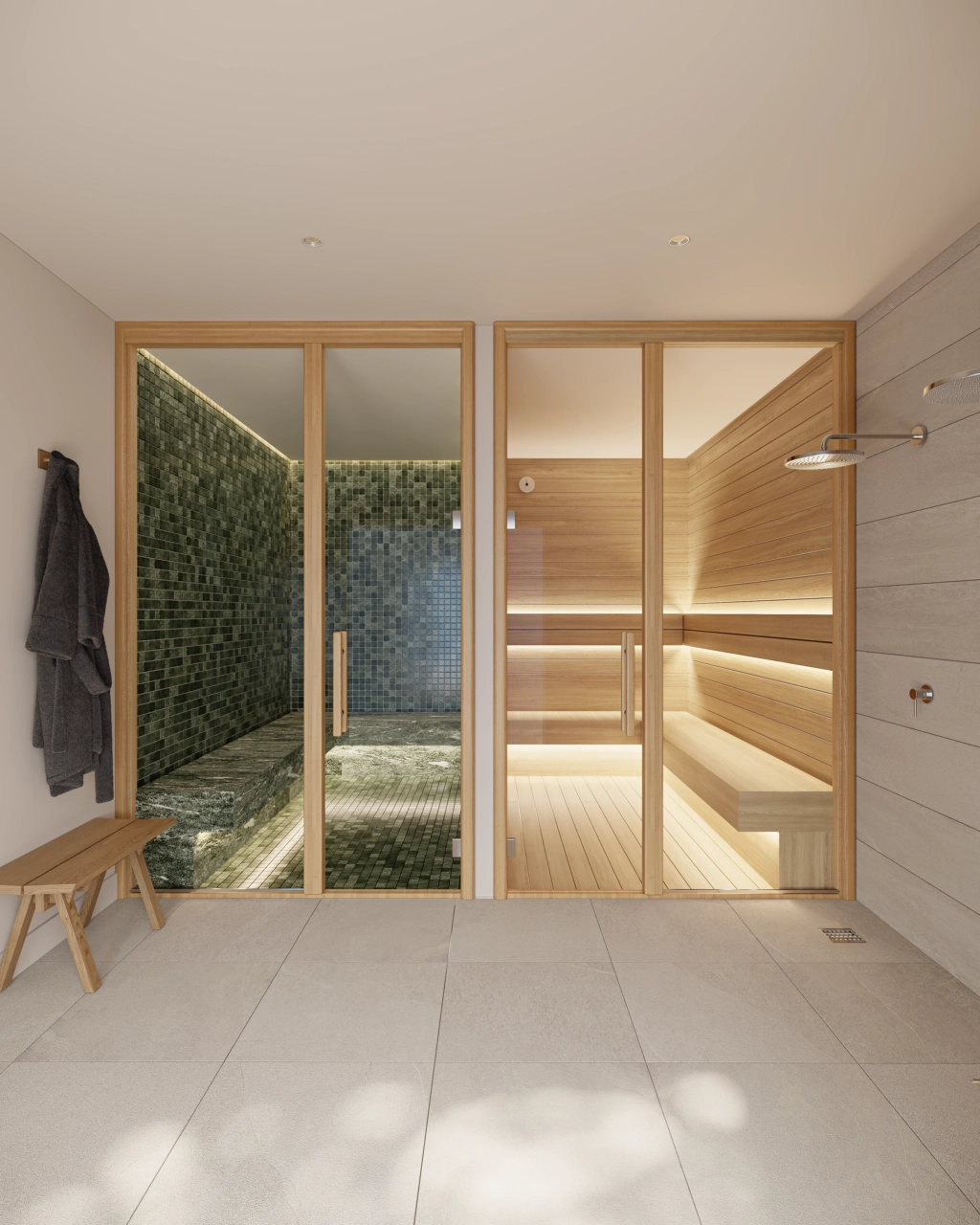 Kom tot rust en verjong in de privé sauna en Hammam voor bewoners, ontworpen voor ultieme ontspanning.