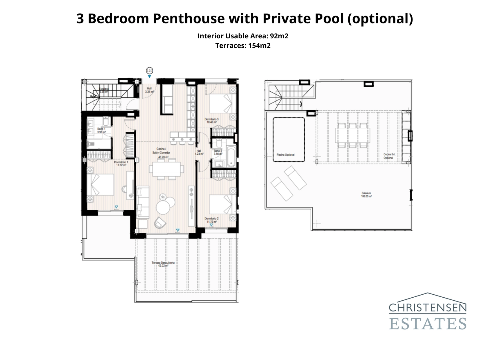 Het penthouse met drie slaapkamers biedt een uitzonderlijke woonervaring, met een uitgestrekt dakterras en een optioneel privézwembad voor de ultieme luxe levensstijl.