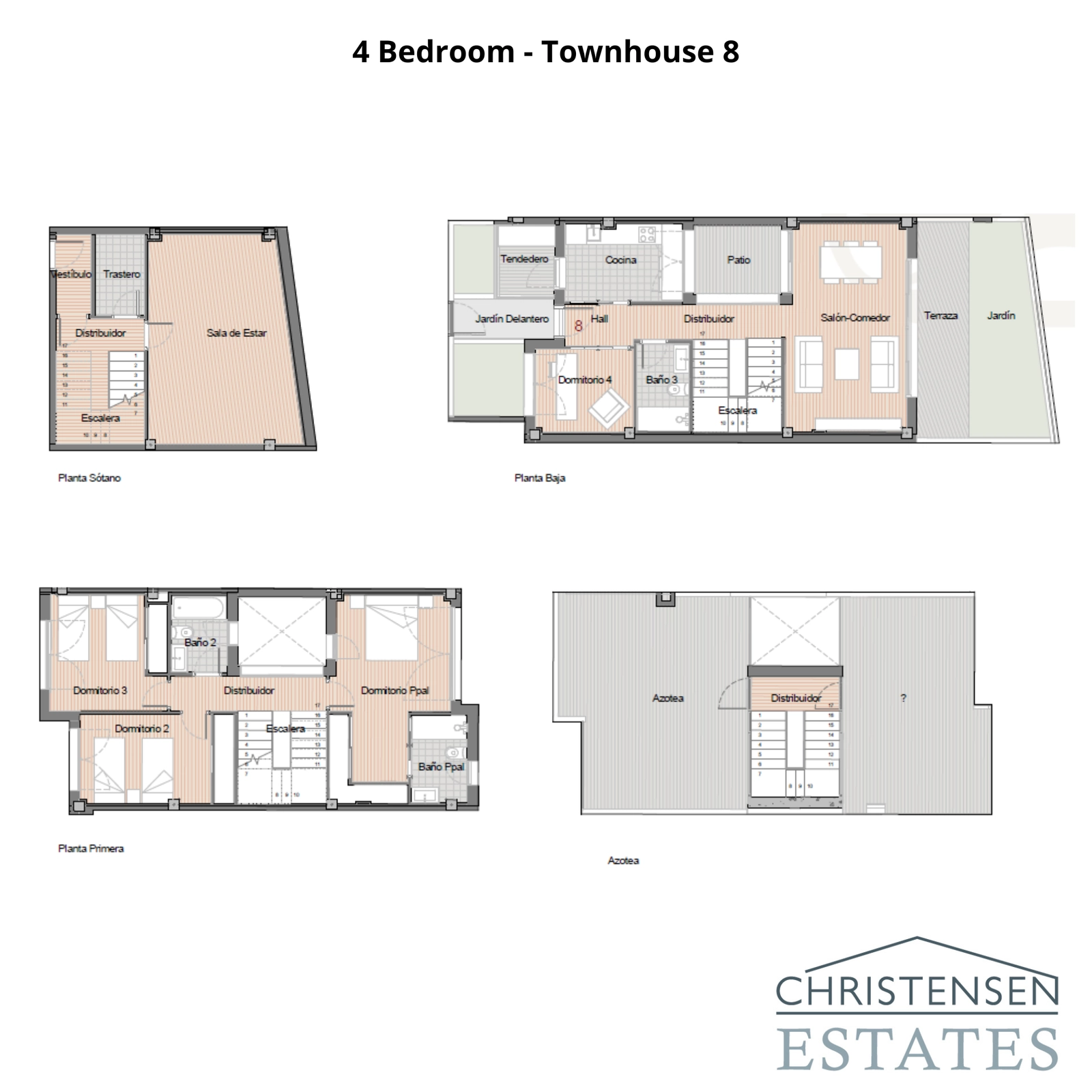 Een alternatieve indeling van een rijtjeswoning met 4 slaapkamers, ontworpen voor optimaal comfort en functionaliteit, met meerdere verdiepingen die verschillende woon- en privézones bieden.