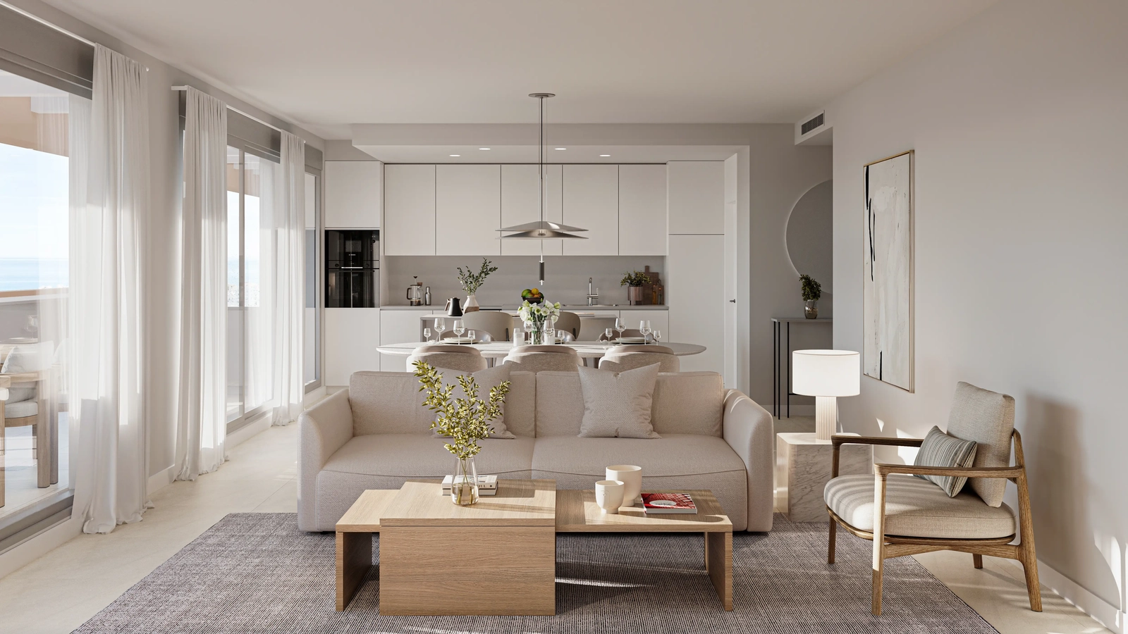 Lichte en ruime open woonkamer, die naadloos aansluit op de buitenruimte.