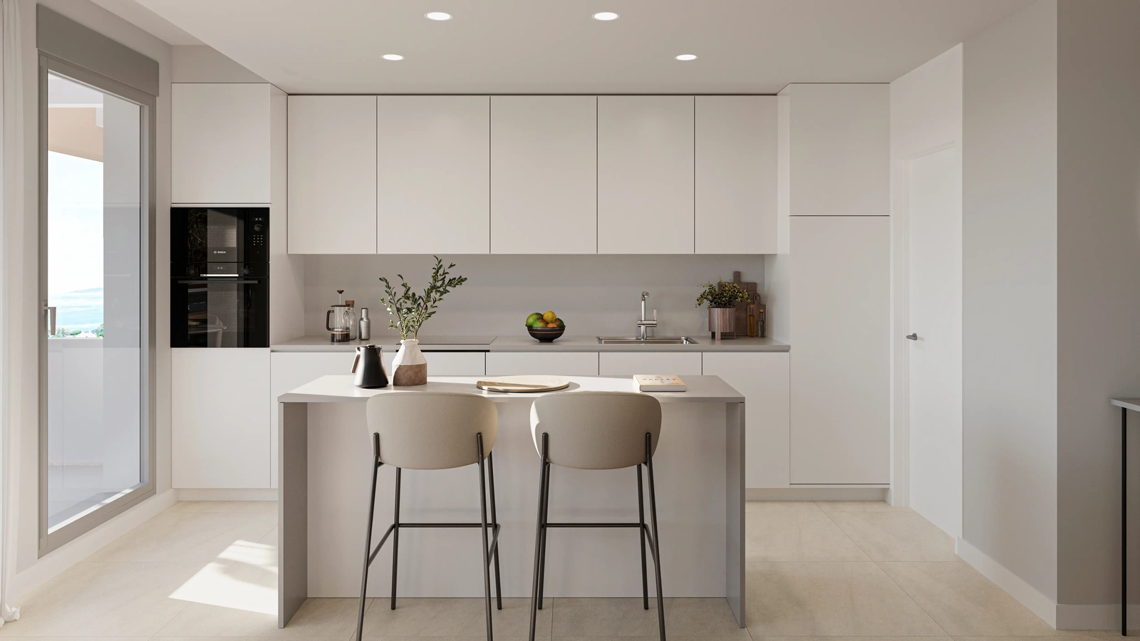 Moderne keuken met hoogwaardige apparatuur en een praktisch kookeiland voor informele maaltijden.