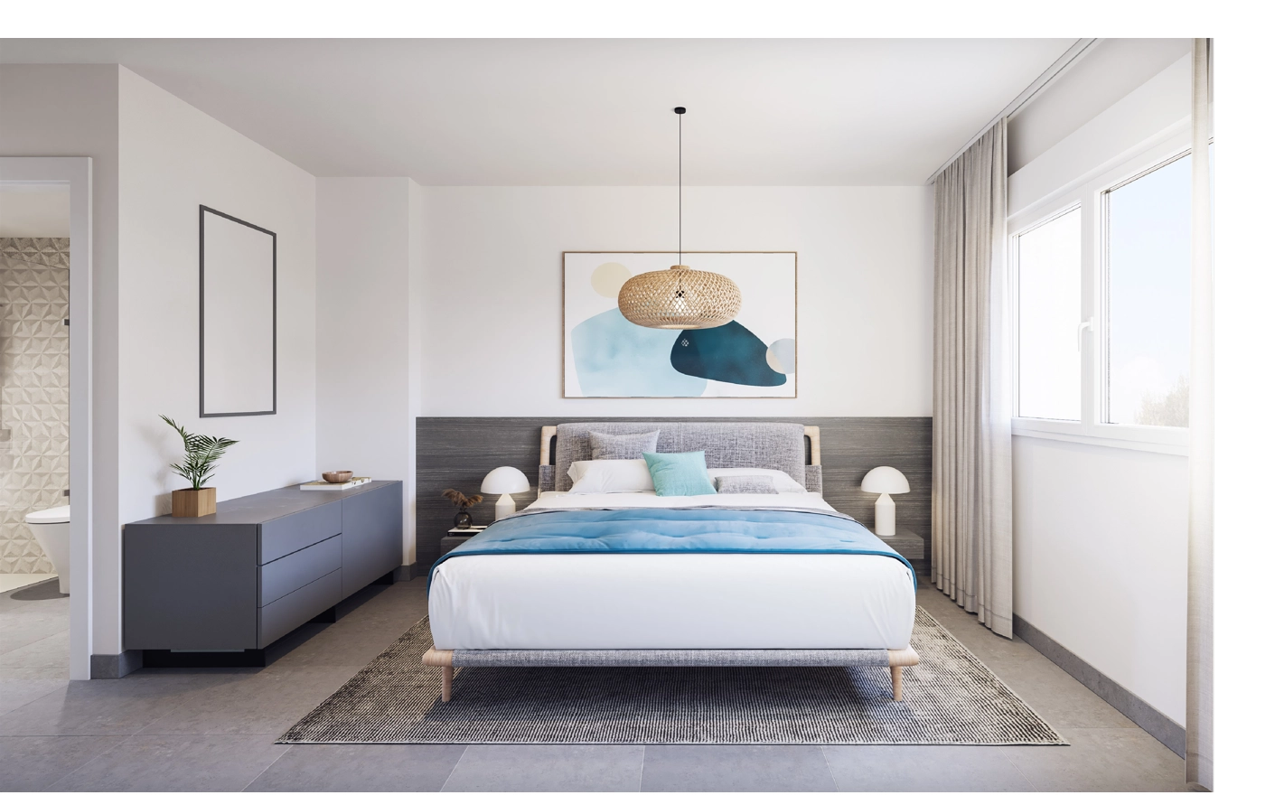 Ontspan in de serene hoofdslaapkamer, uw persoonlijke en comfortabele toevluchtsoord.