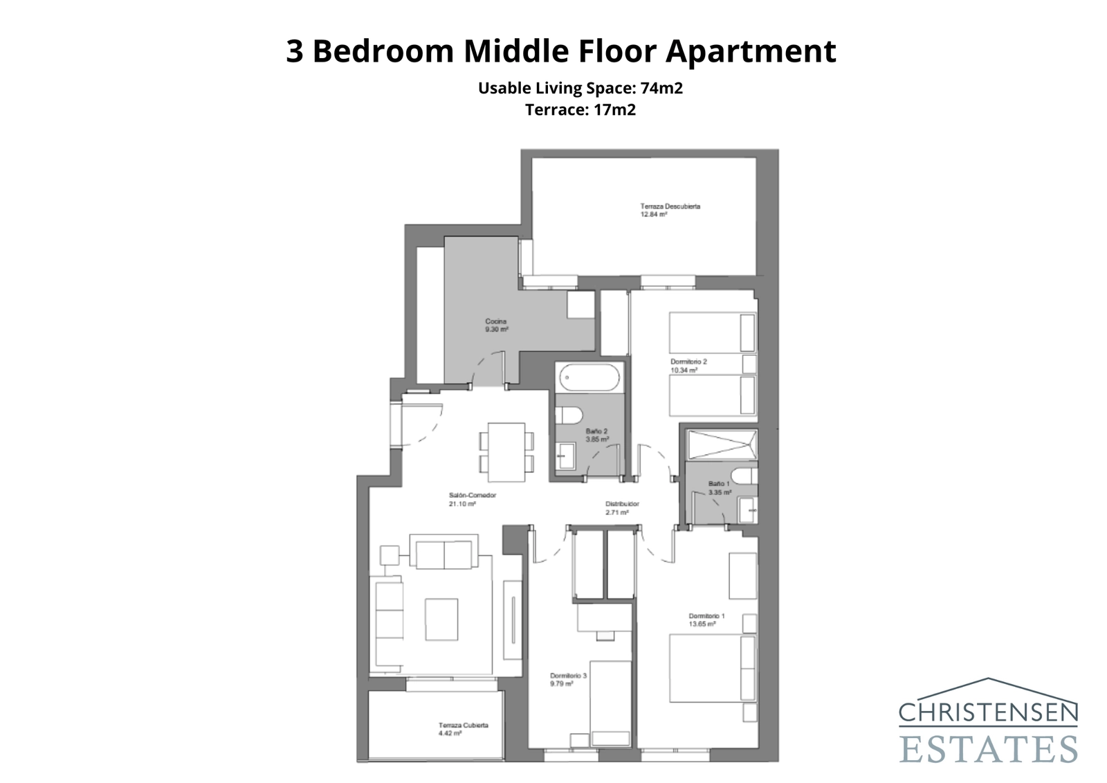 Een ruime woning met drie slaapkamers, ideaal voor gezinnen, met royale woonruimtes en twee terrassen.