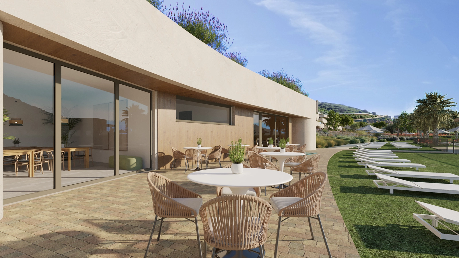 Ontspan op het terras van de sociale club voor bewoners.