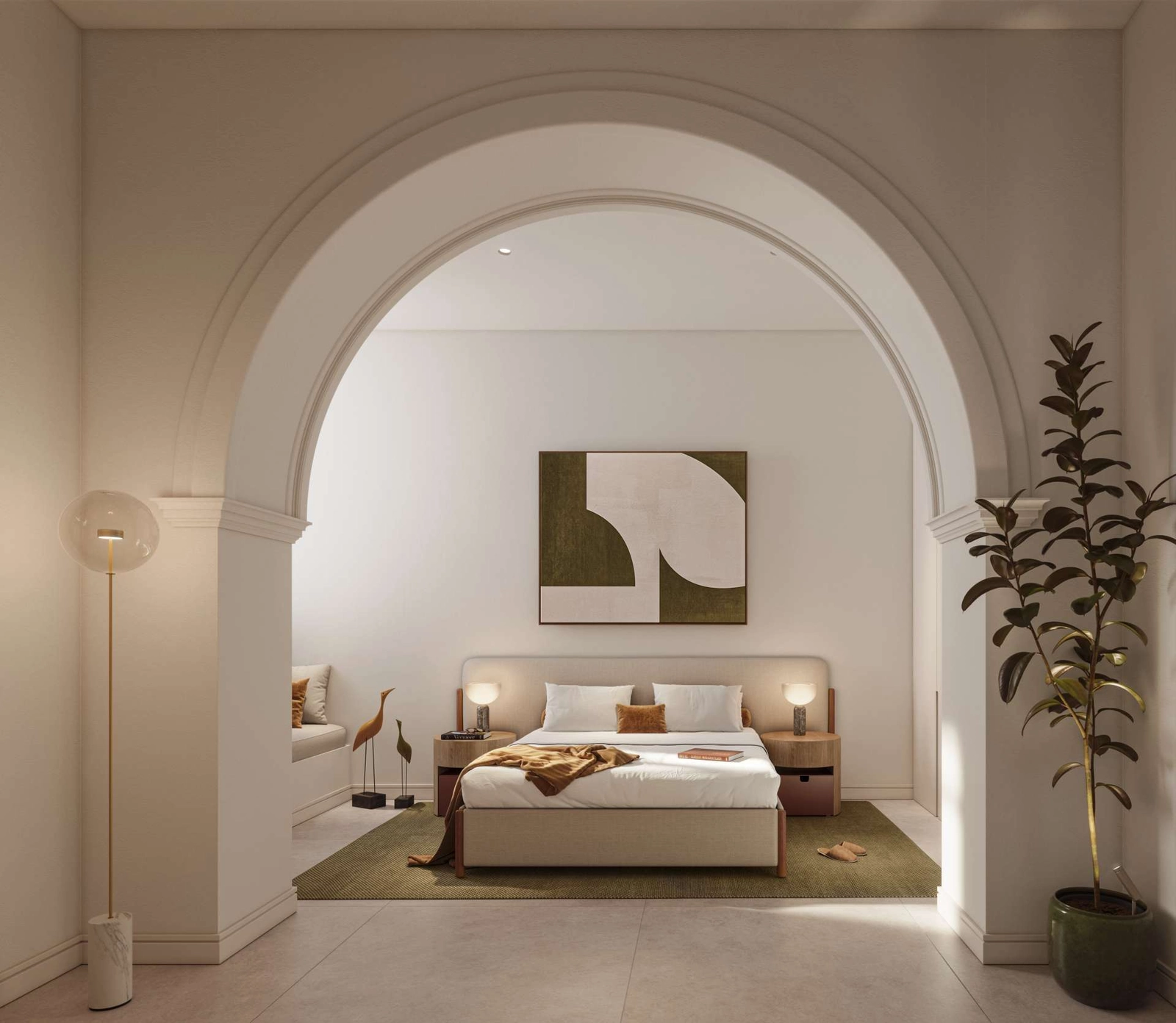 Elegante ontwerpdetails, zoals deze prachtige boog, creëren een unieke en verfijnde sfeer in de woning.