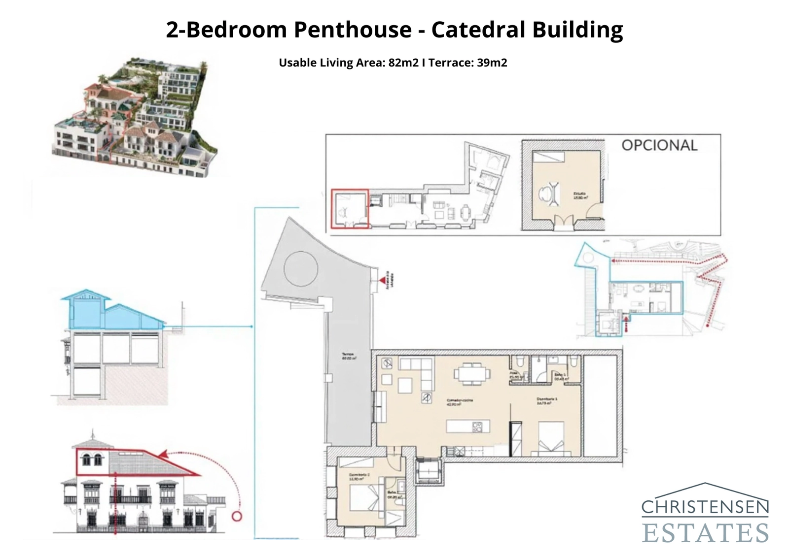 Een goed ontworpen penthouse met twee slaapkamers in het historische Catedral-gebouw, voorzien van een ruim terras om van het panoramische uitzicht te genieten.