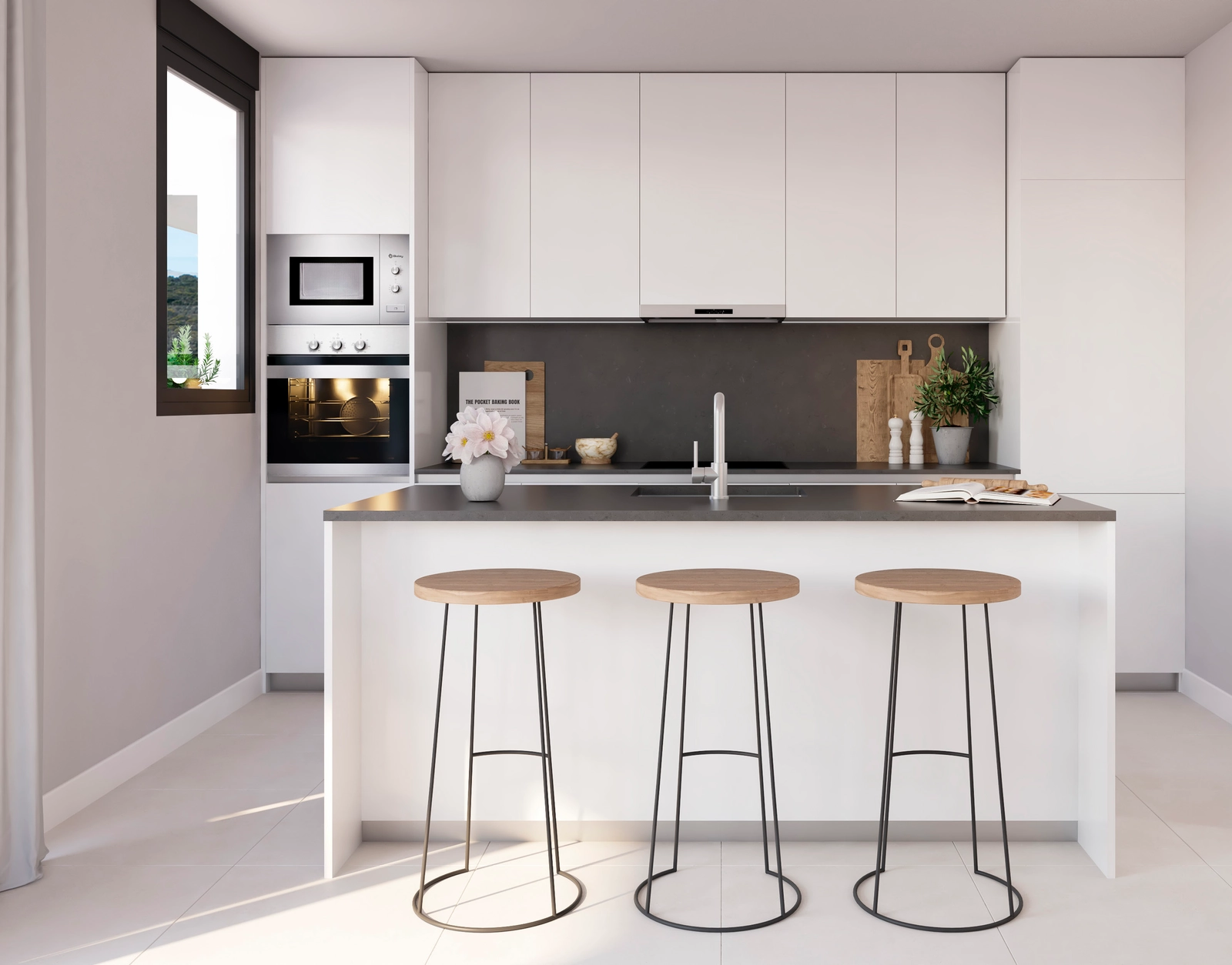 Moderne, open keukens zijn volledig uitgerust met hoogwaardige, energiezuinige apparatuur.