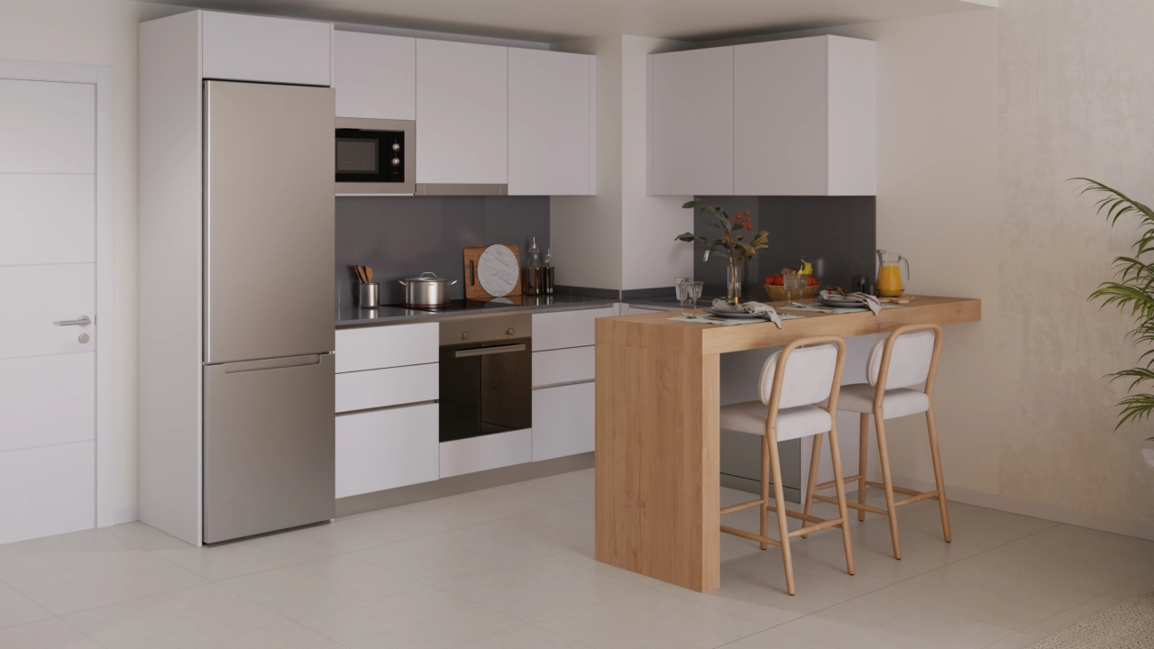 Moderne keukens zijn volledig uitgerust met hoogwaardige apparatuur en stijlvolle afwerkingen.