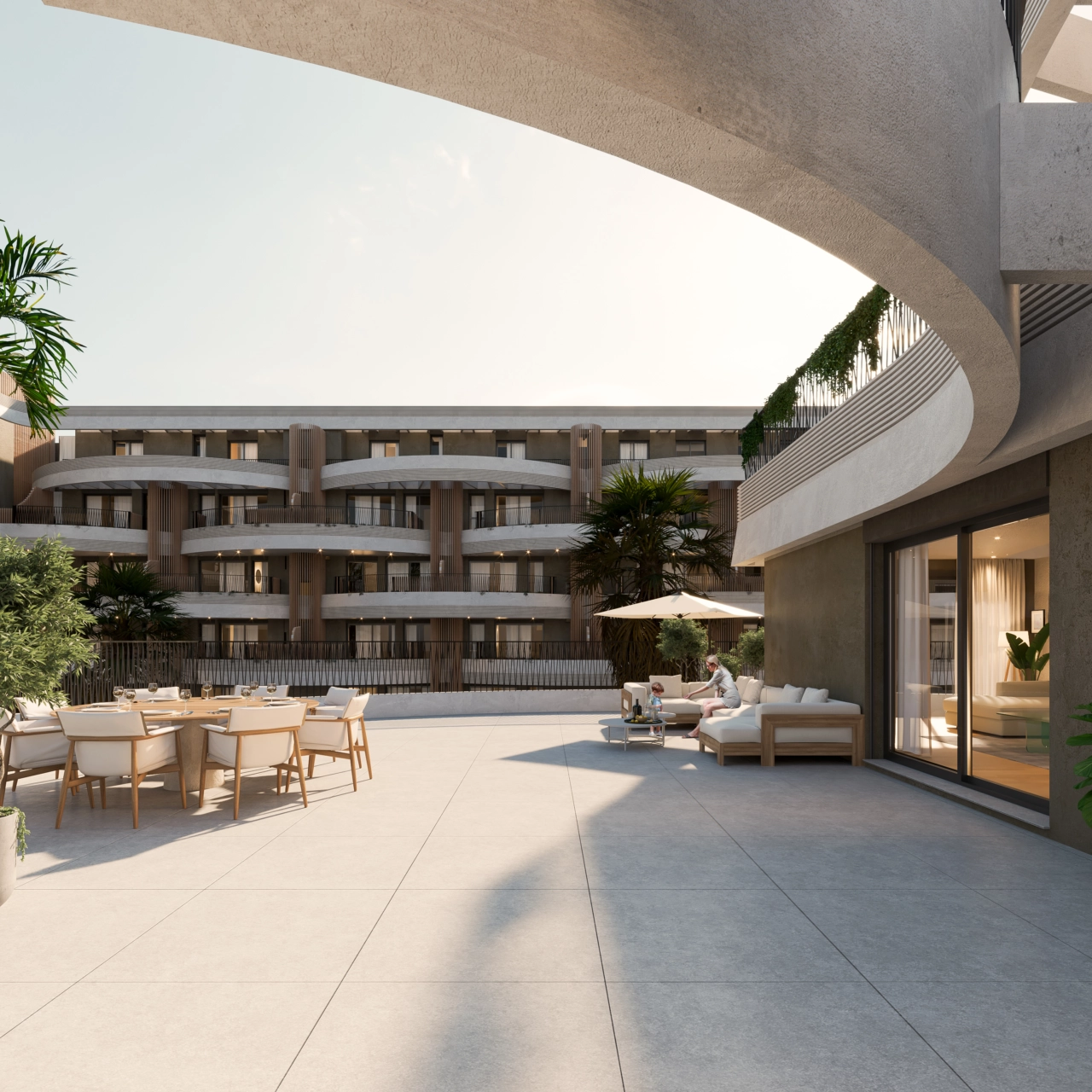 Een royaal terras ingericht om te dineren en te ontspannen, en biedt een privé buitentoevluchtsoord.