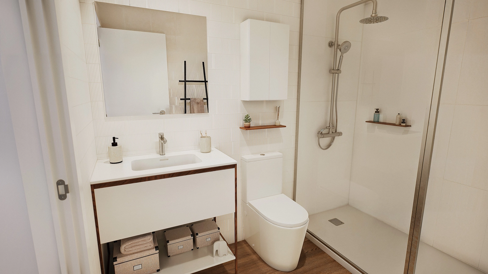 Een stijlvolle en functionele badkamer met hoogwaardige materialen en een eigentijds design.