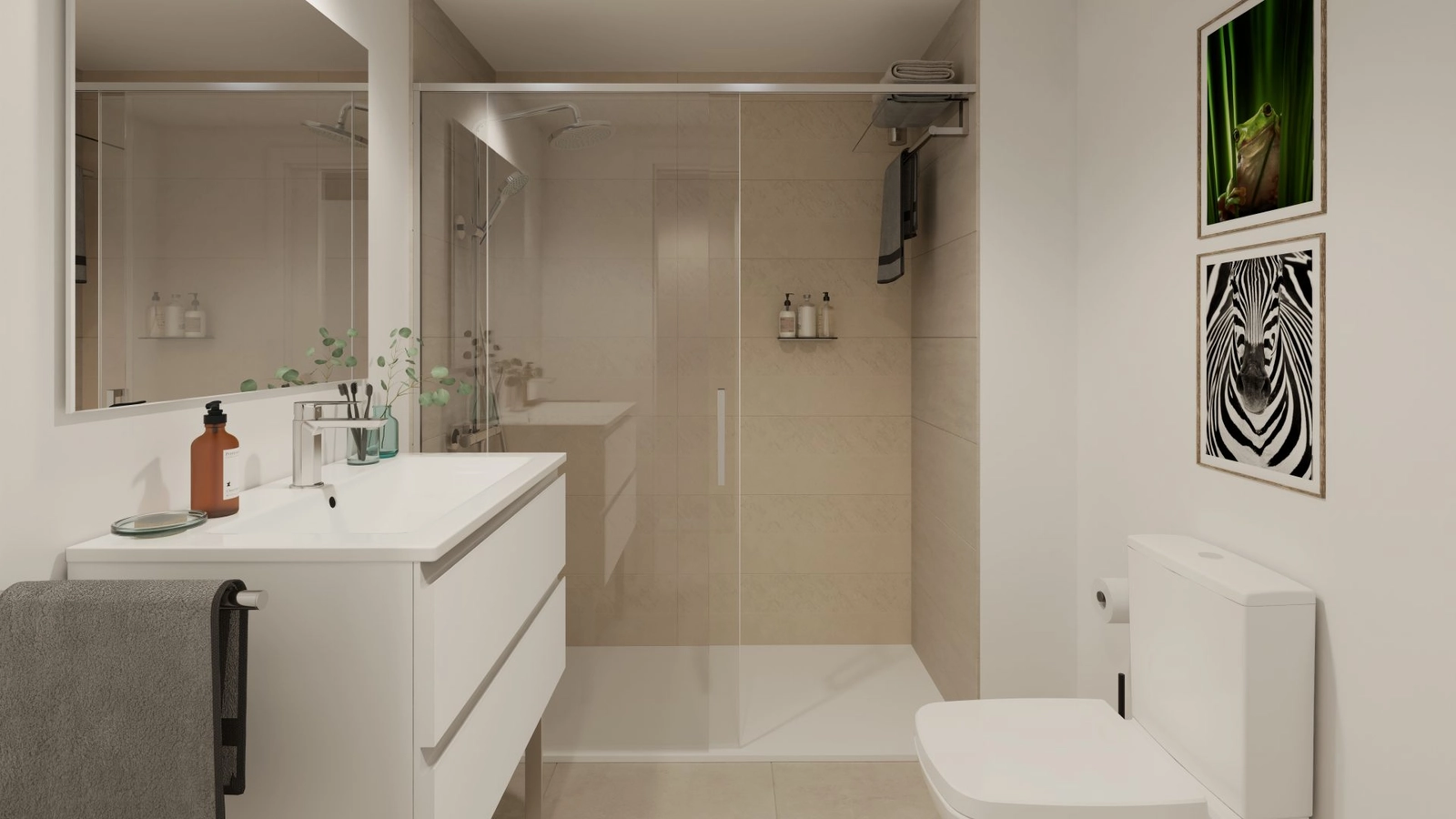 Een stijlvolle hoofdbadkamer met een inloopdouche en hoogwaardige afwerkingen.