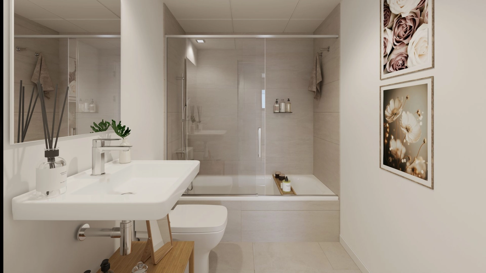 De goed uitgeruste tweede badkamer, die functionaliteit combineert met een moderne esthetiek.