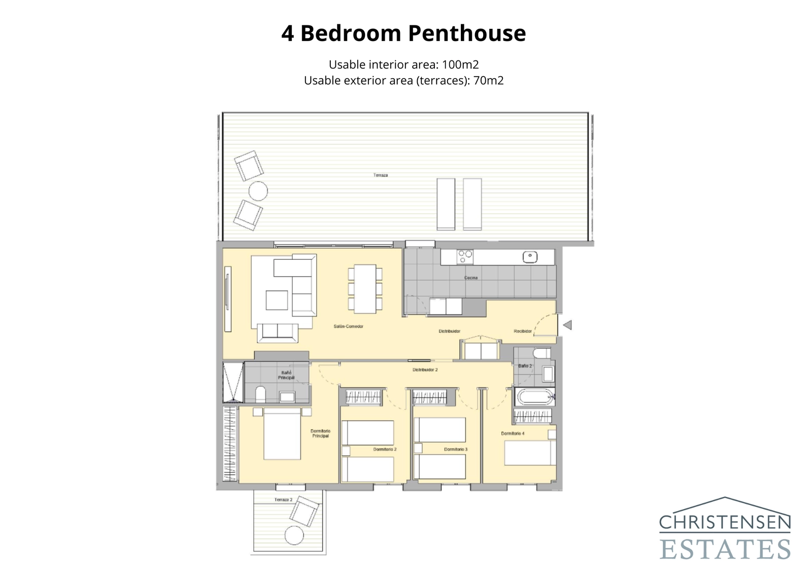 Penthouse met vier slaapkamers – Ruime indeling met volop ruimte voor een groot gezin, met meerdere terrassen voor uitzonderlijk buitenleven.