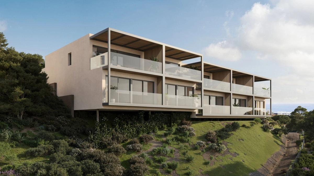 Moderne architectuur, ontworpen om harmonieus op te gaan in het natuurlijke landschap.