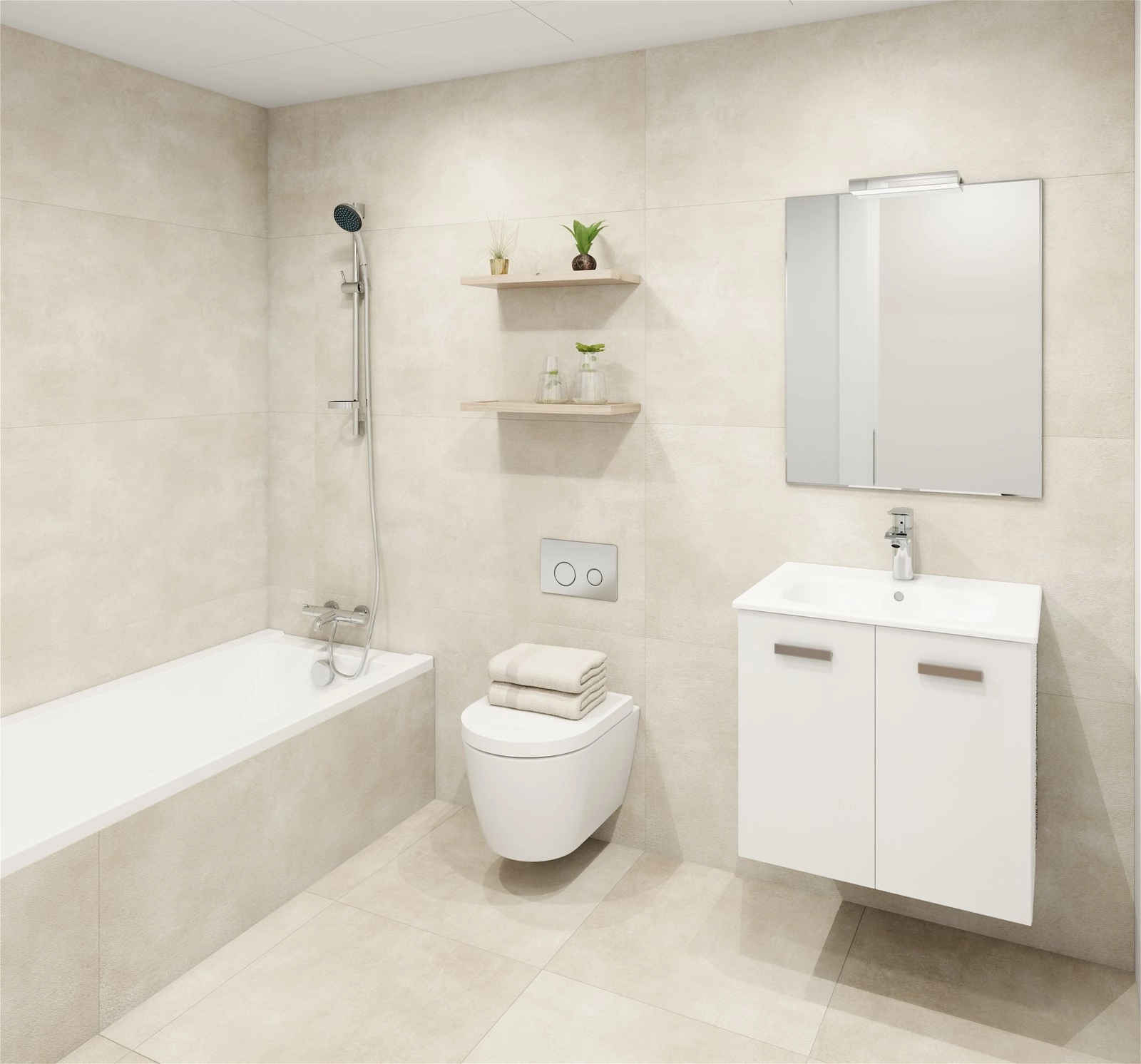 Een goed ingerichte tweede badkamer met een ligbad en moderne armaturen.