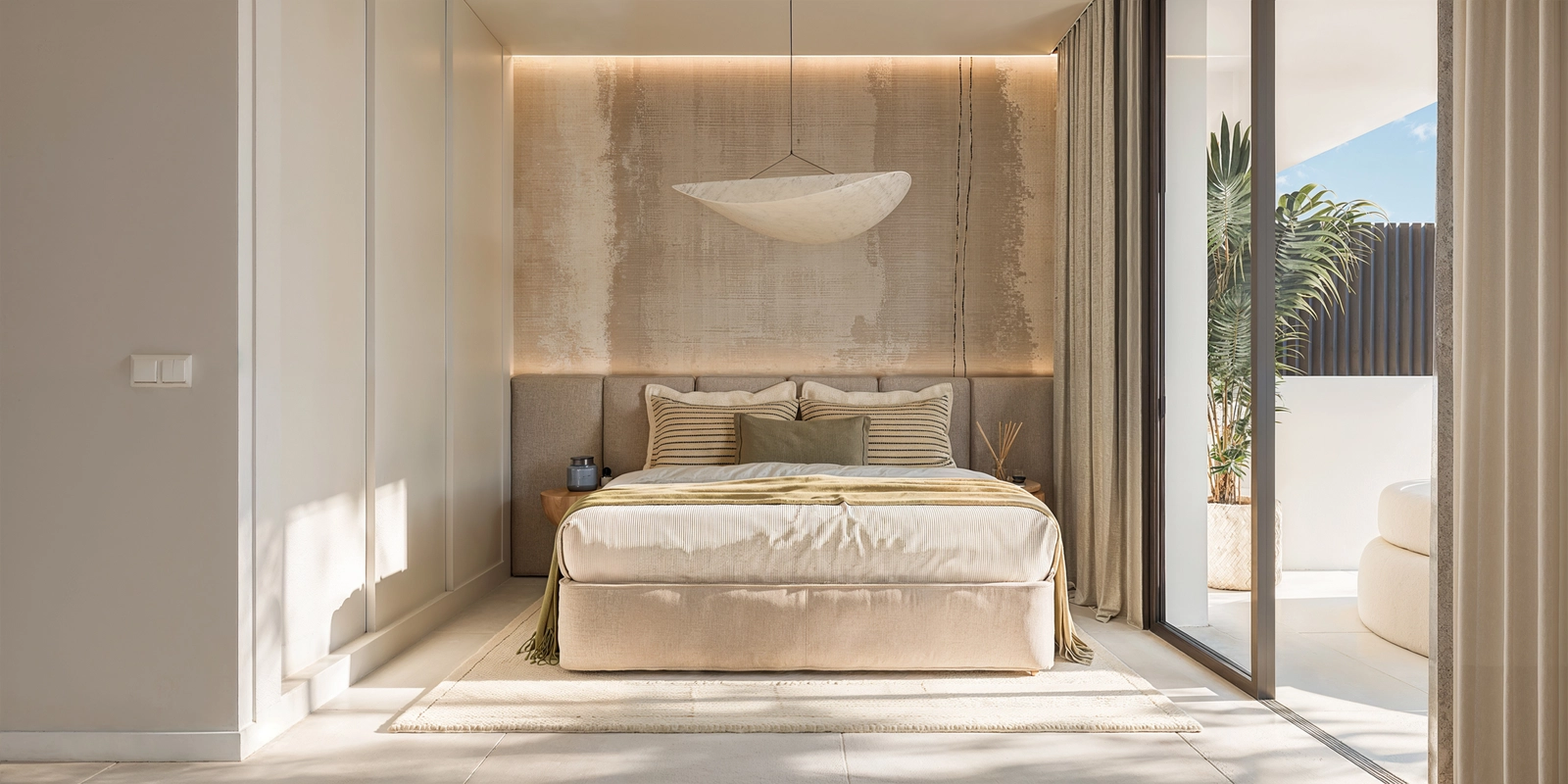 Een prachtig ontworpen secundaire slaapkamer, die comfort, stijl en toegang tot een privé-terras biedt.