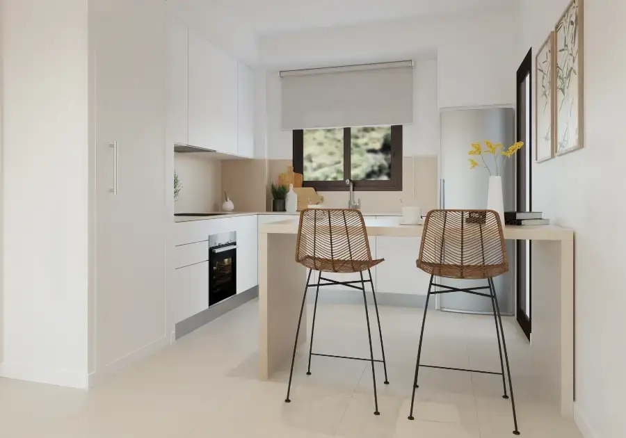 Een moderne open keuken met hoogwaardige afwerkingen, perfect voor dagelijks gebruik en vermaak.