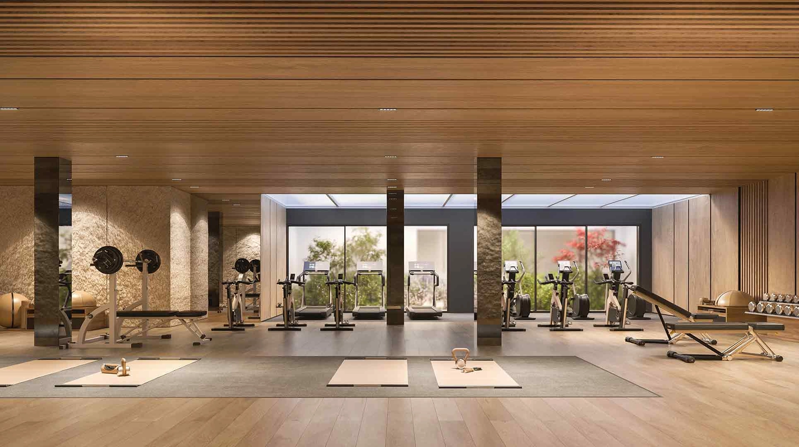 Een ultramoderne fitnessruimte met moderne apparatuur voor een gezonde en actieve levensstijl.