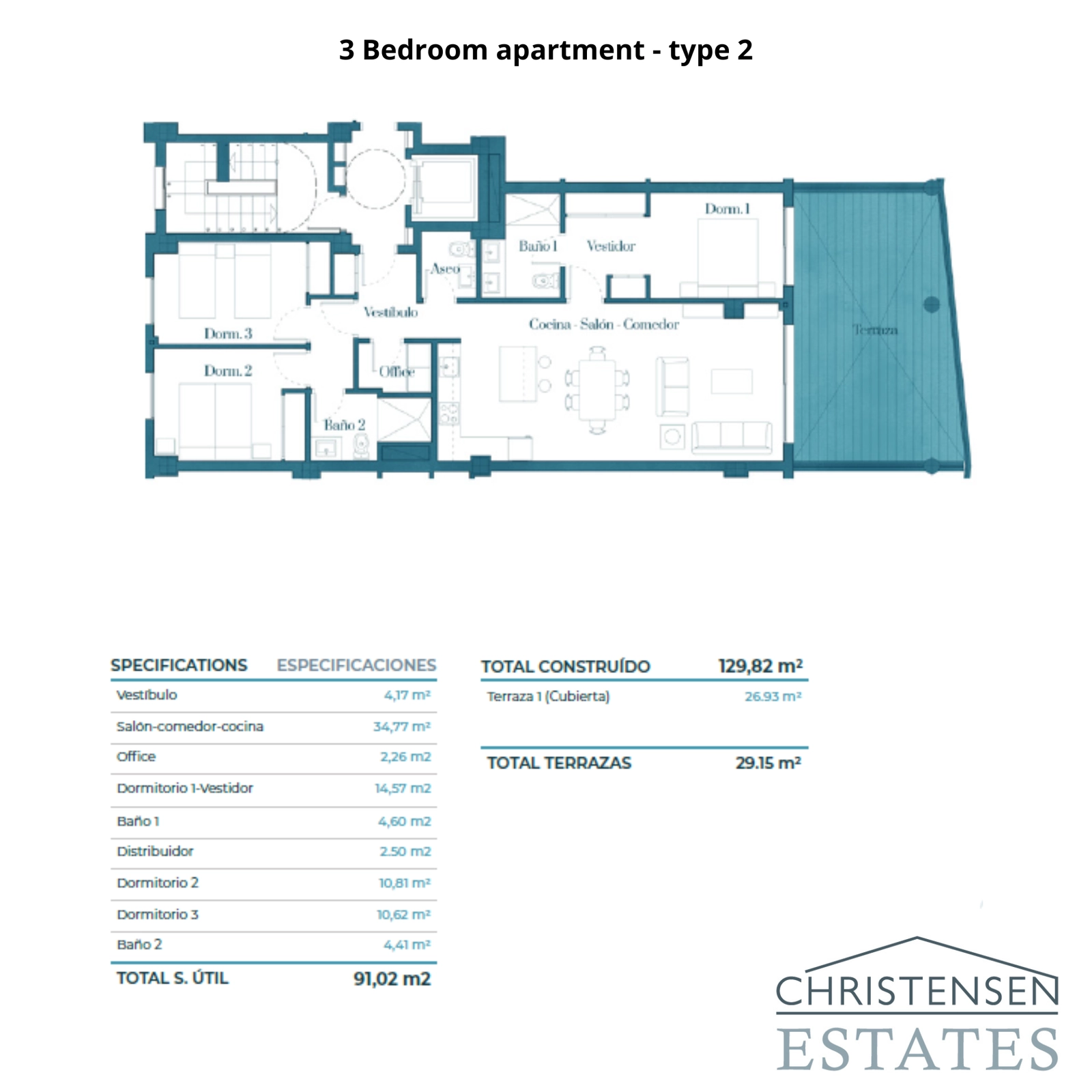 Een goed ontworpen plattegrond met 3 slaapkamers, comfortabele woonruimtes en een uitstekende verbinding met de buitenruimtes.