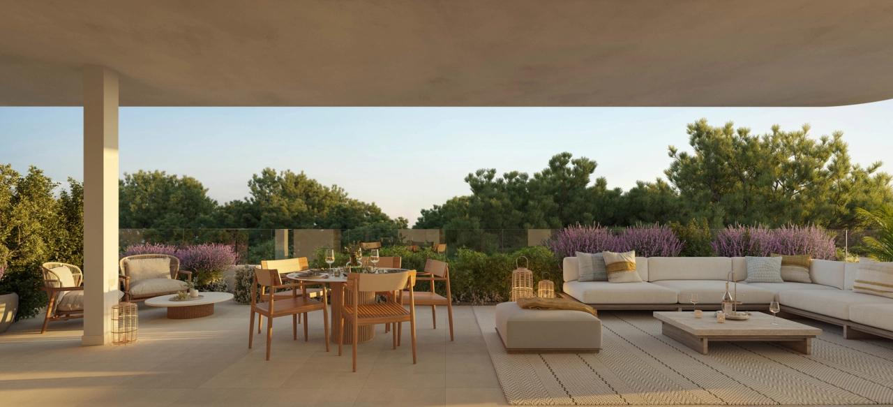 Appartementen op de begane grond beschikken over royale terrassen met directe toegang tot weelderige tuinen.