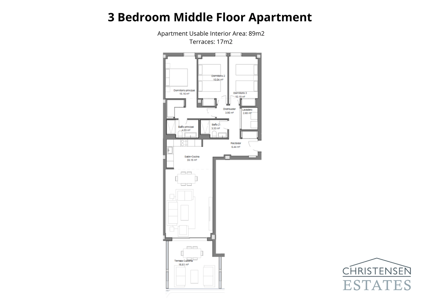 Een goed ontworpen woning met drie slaapkamers, die veel ruimte biedt voor familie en gasten, compleet met een prachtig terras.