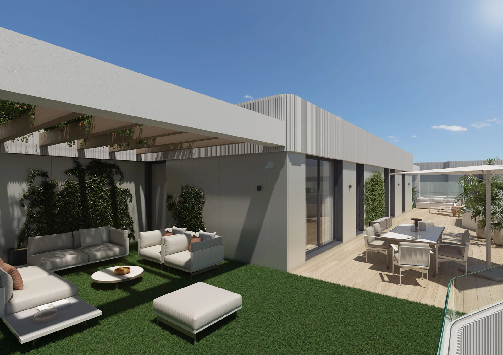 Een riant penthouse terras, ontworpen voor elegant buitenleven en entertainment.