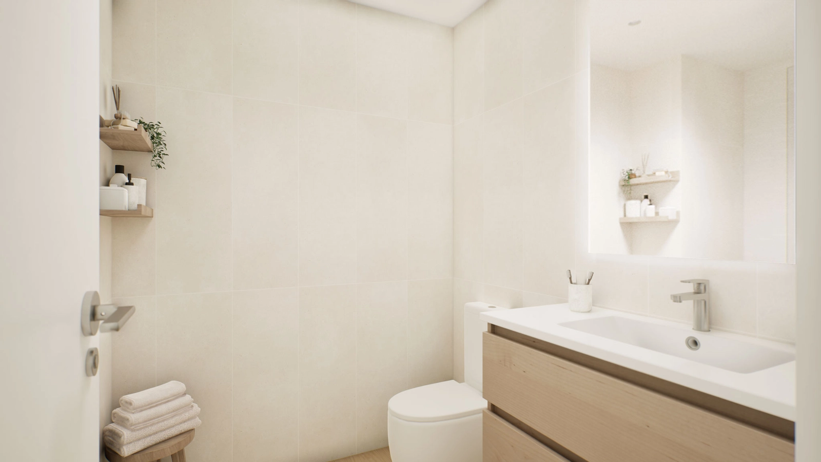 Een eigentijdse badkamer met hoogwaardige materialen en een elegant design.