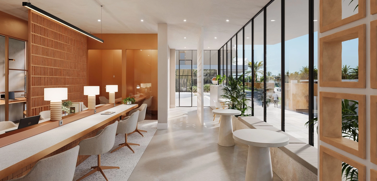 De moderne coworkingruimte biedt een professionele en inspirerende omgeving voor werk, vergaderingen of geconcentreerde focus.