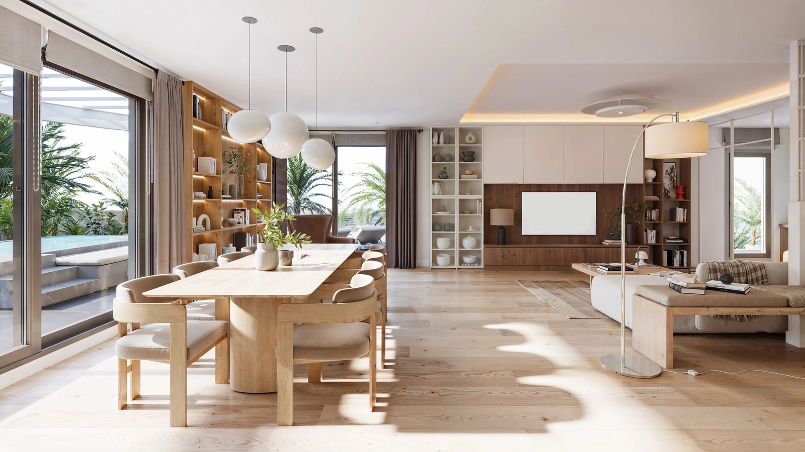 Zonnige woonruimtes zijn ontworpen voor comfort en elegantie, en lopen naadloos over in privéterrassen.