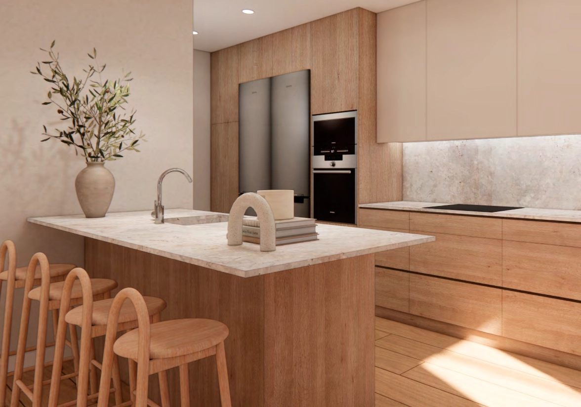 Moderne keukens zijn uitgerust met hoogwaardige apparatuur en afgewerkt met eersteklas materialen, wat een functioneel en stijlvol hart van het huis creëert.