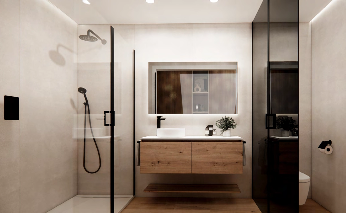 Elegante badkamers hebben een eigentijds design, hoogwaardige armaturen en verfijnde afwerkingen voor een spa-achtige ervaring thuis.