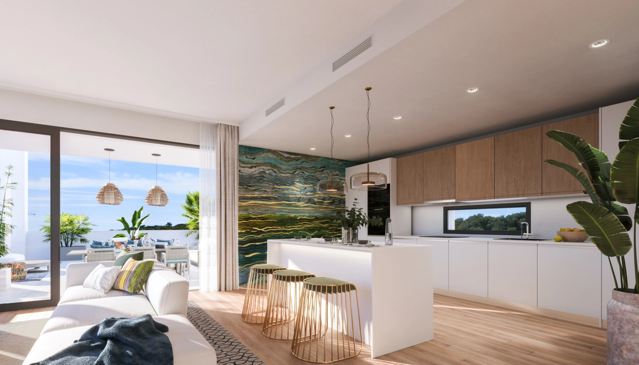 Een moderne, hoogwaardige Italiaans-stijl keuken, volledig uitgerust en ontworpen voor zowel functionaliteit als stijl.