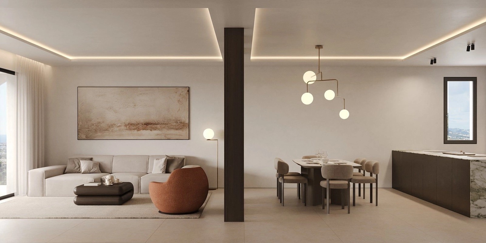 Open-plan interieurs creëren een gevoel van ruimte en licht, ideaal voor eigentijds wonen.