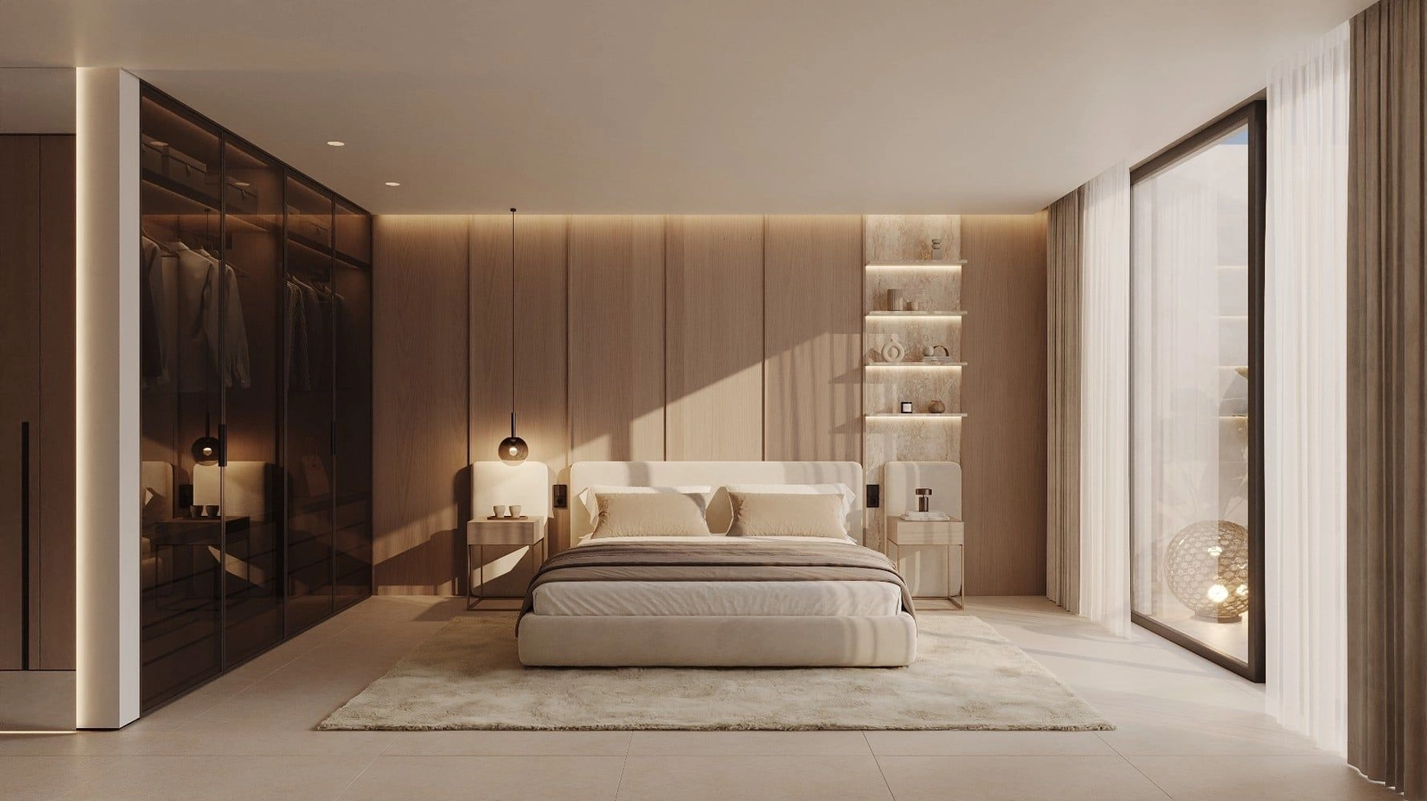 Elegant design en veel opbergruimte, inclusief een stijlvolle geïntegreerde kledingkast in de master suite.