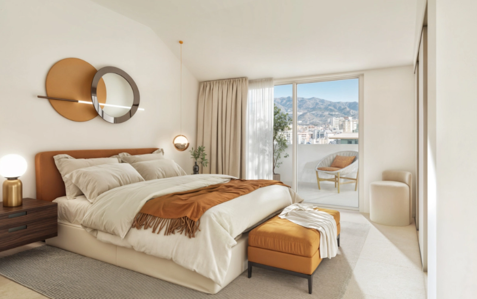 De hoofdslaapkamer is een rustige plek met een elegant ontwerp en directe toegang tot een privé balkon.