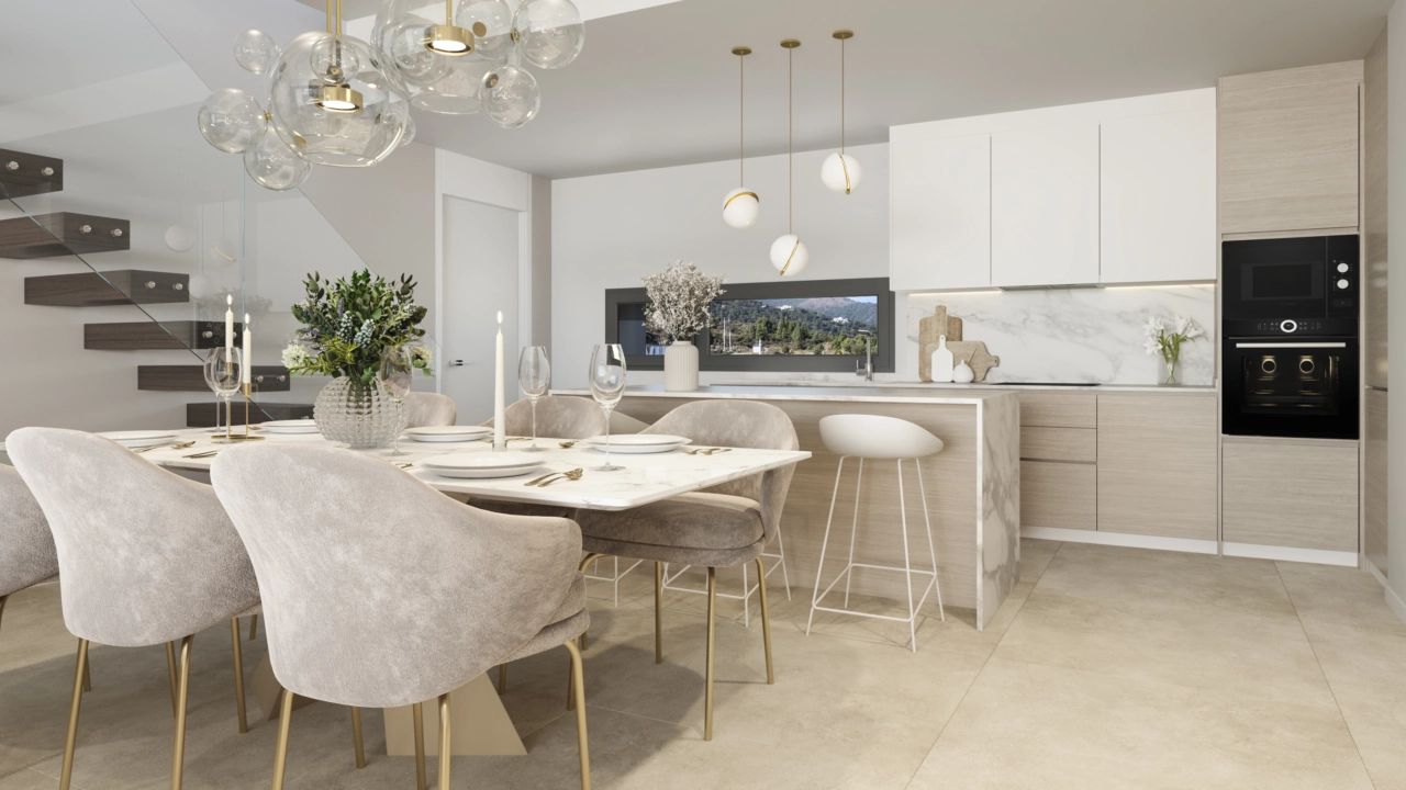 Moderne keukens zijn volledig uitgerust met hoogwaardige designapparatuur en afwerkingen.