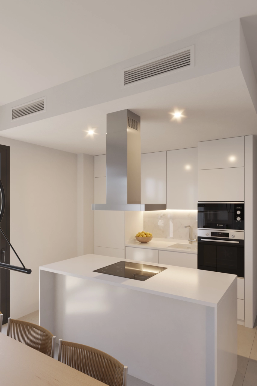 Een moderne keuken met hoogwaardige apparatuur, ontworpen voor zowel functionaliteit als stijl.
