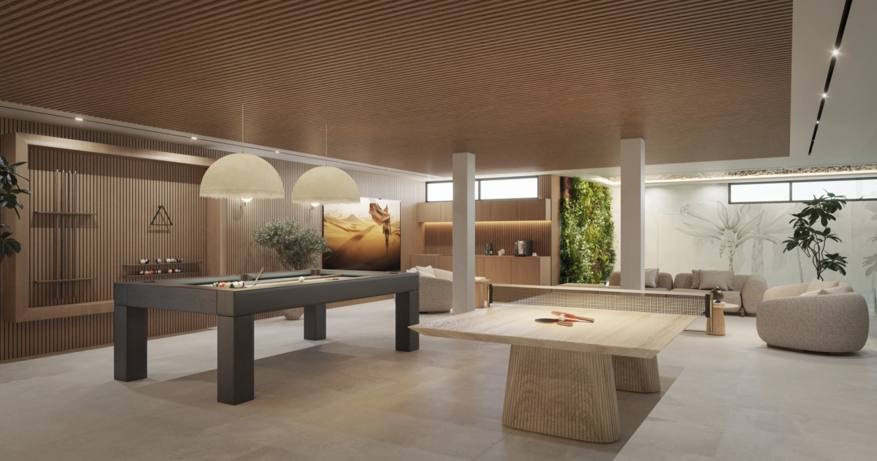 De sociale lounge biedt een perfecte ruimte voor bewoners om te ontspannen en te socialiseren.