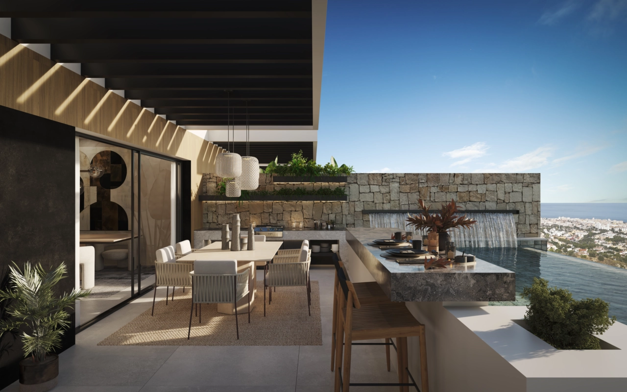 Een buitenkeuken en bar maken het ontvangen van vrienden en familie een waar genoegen.