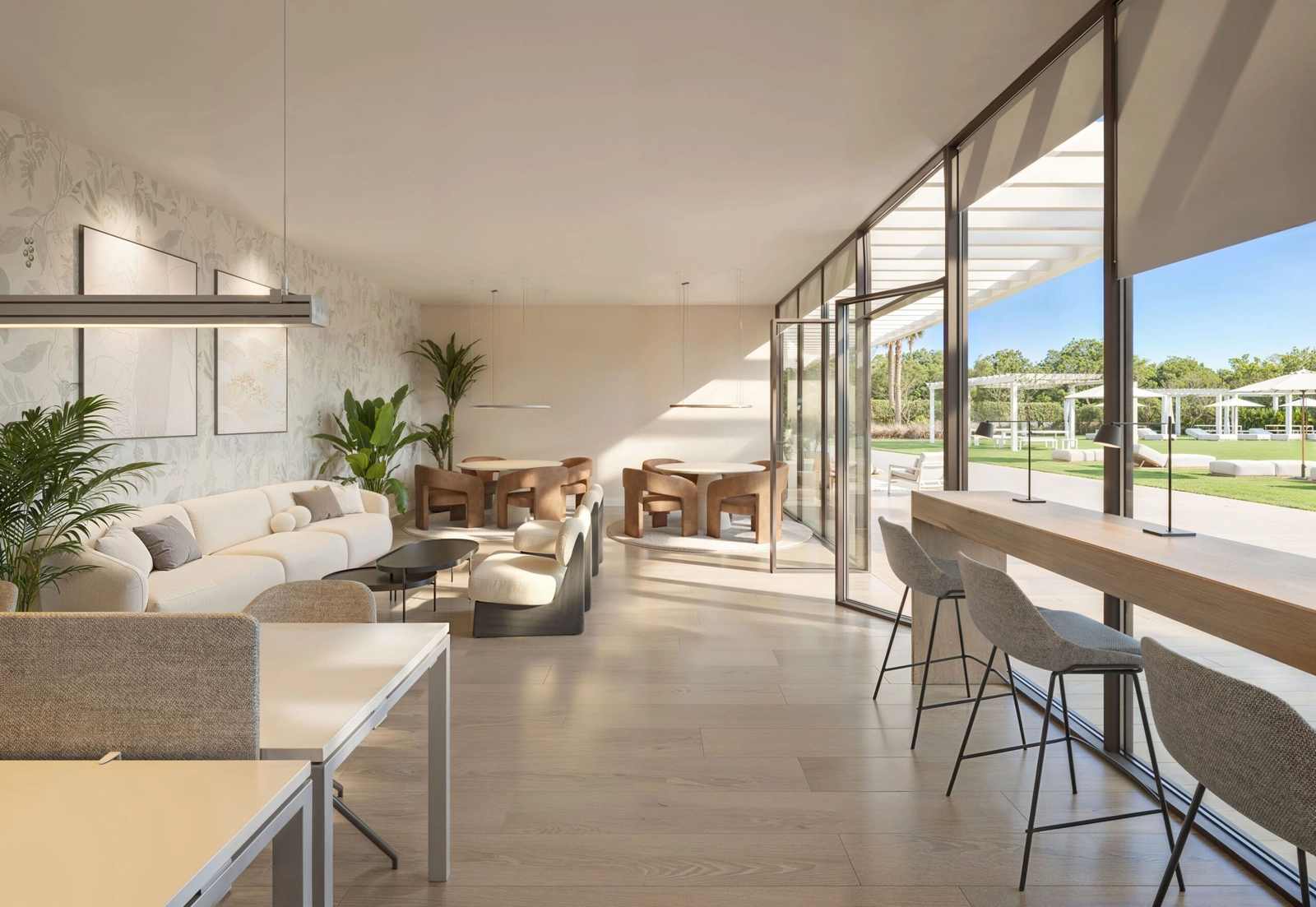 Een speciale co-workingruimte biedt een rustige en elegante omgeving voor werk of vergaderingen.