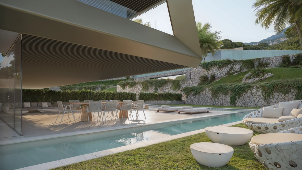 Appartementen op de begane grond komen uit op prachtige privétuinen en persoonlijke zwembaden, perfect voor gezinnen en buitenleven.