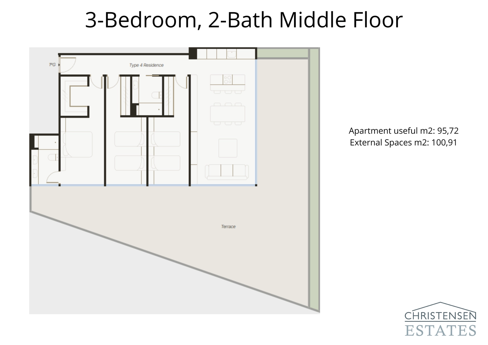 De indeling van deze woning met drie slaapkamers legt de nadruk op open wonen met een royaal hoekterras om het uitzicht en het buitenleven te maximaliseren.