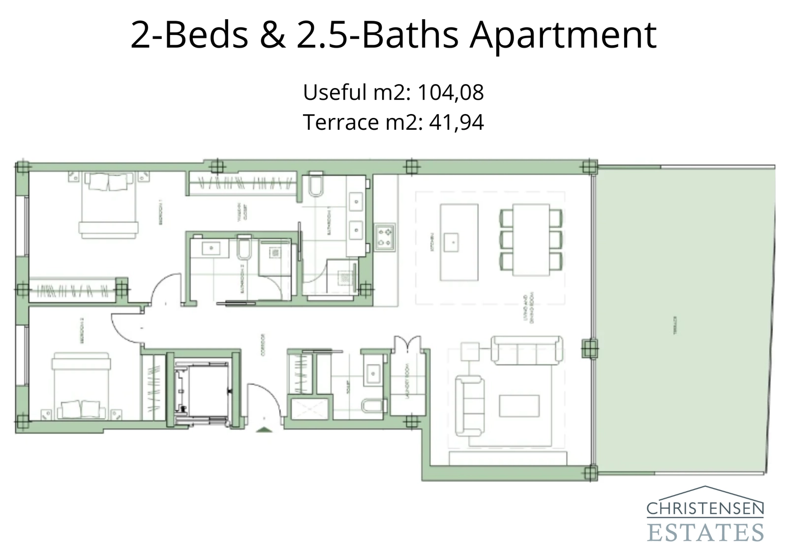 Een alternatief ontwerp met twee slaapkamers dat extra comfort biedt met een extra gastentoilet en een vloeiende verbinding tussen binnen- en buitenruimtes.