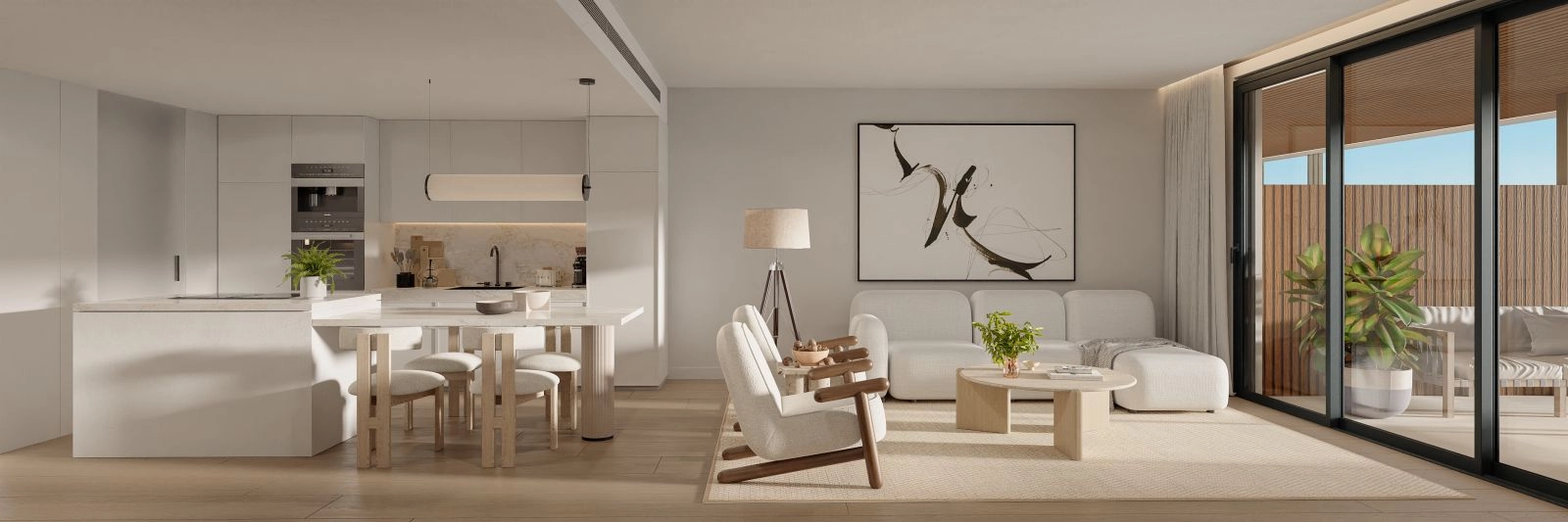 Een volledig uitgeruste, eigentijdse keuken met hoogwaardige apparatuur en een elegant design.