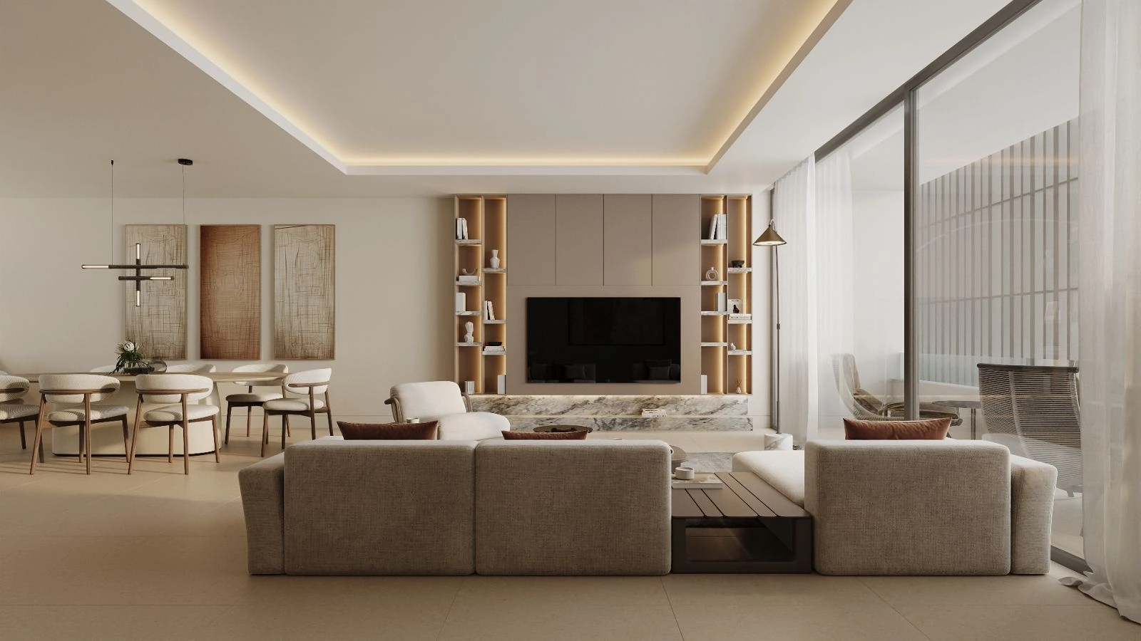 Een ruime woon- en eetruimte, perfect voor het ontvangen van gasten of om te genieten van rustige familietijd.