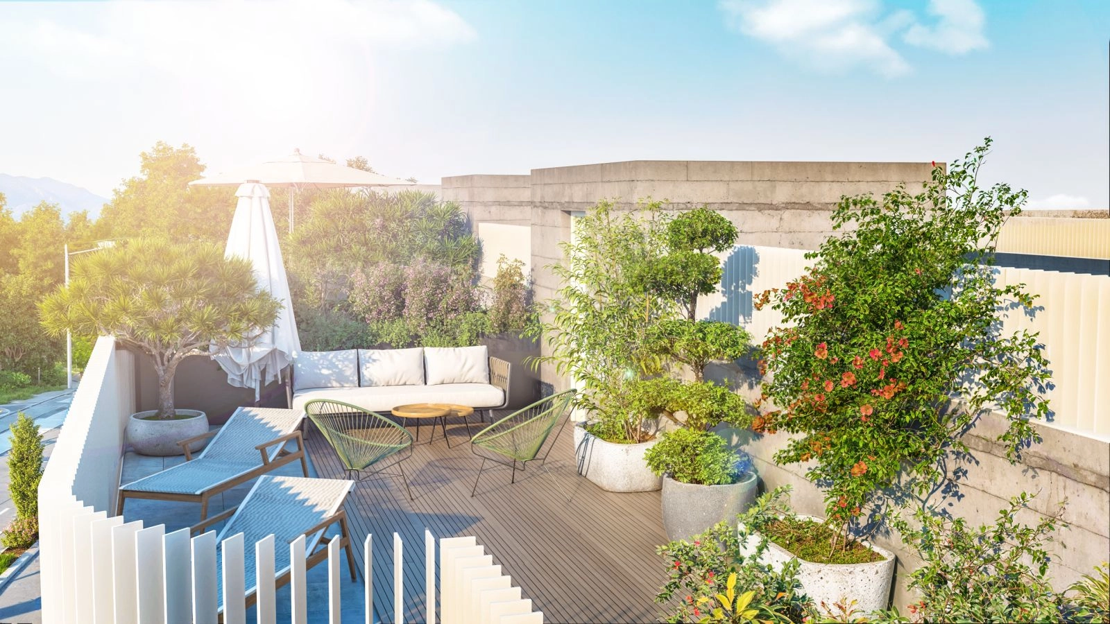Een privédakterras/solarium, een exclusieve voorziening van de penthouses voor optimaal buitenleven.